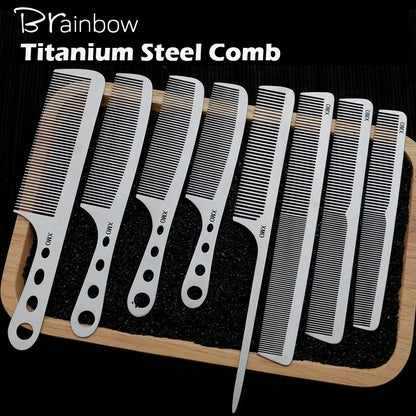 Brainbow Titanium Steel Hair Comb – Professional Anti-Static Salon Hairdressing Brush for Men