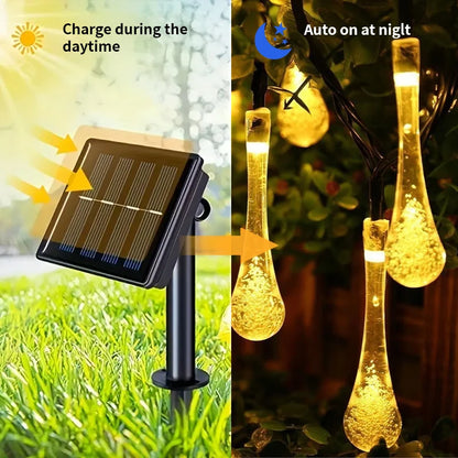 5m 20LED Water Droplet Solar String Lights - Waterproof Outdoor Garland for Christmas, Wedding, Party & Garden Decoration