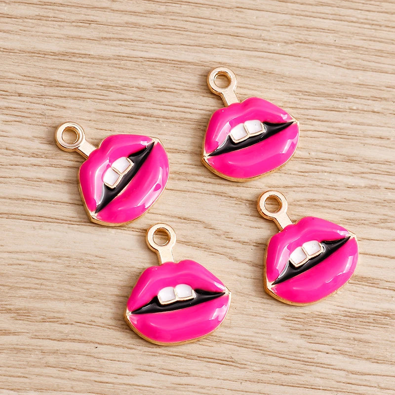 10PCS Cute Enamel Lips & Lipstick Charms – Pendants for Jewelry Making, Earrings, Necklaces & Bracelets DIY Crafts