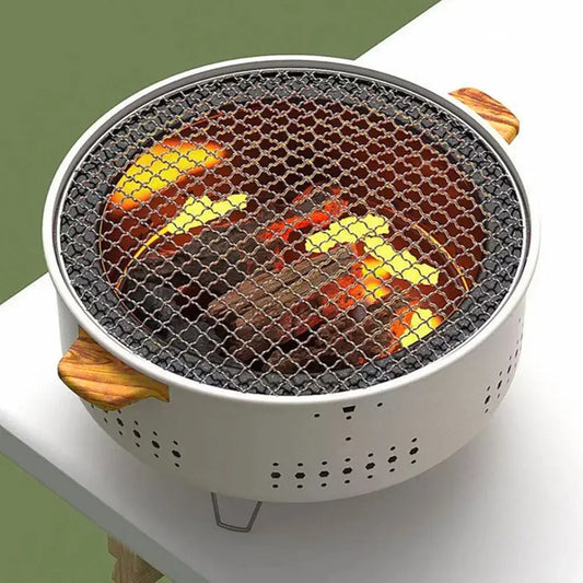 Portable Korean Charcoal BBQ Grill – Stainless Steel Round Outdoor Camping Barbecue Stove