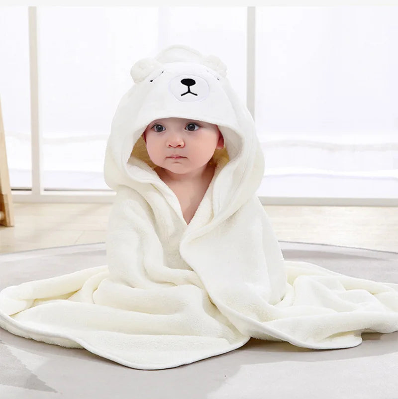 0-3 Years Unisex Baby Bathrobe – Flannel Hooded Cape, Cartoon Design, Newborn Shower Gift, Swaddling Bath Towel for Boys & Girls