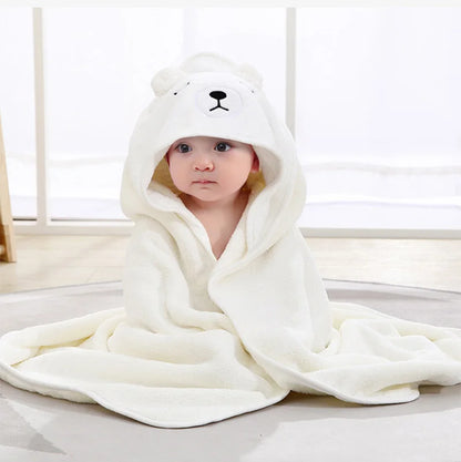 0-3 Years Unisex Baby Bathrobe – Flannel Hooded Cape, Cartoon Design, Newborn Shower Gift, Swaddling Bath Towel for Boys & Girls