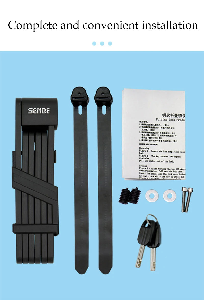 Folding Bicycle Chain Lock – Portable Anti-Theft E-Bike Cable Padlock, Compact Safety Lock for Bikes