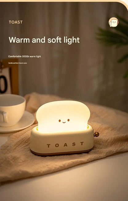 INS Style Toast Maker Night Light – Creative LED Bedside Desk Lamp with Timer