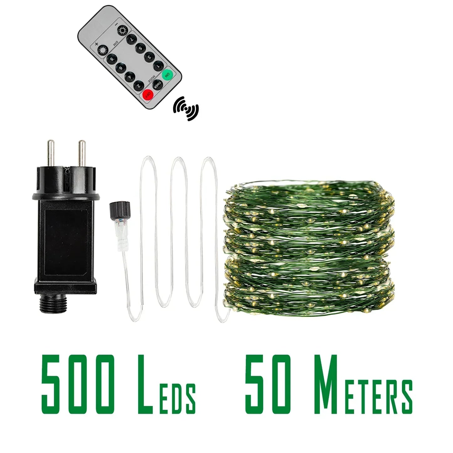 1000 LED Green Wire Fairy String Lights | Waterproof Christmas Tree & Holiday Decor, US/EU Plug 110V/220V