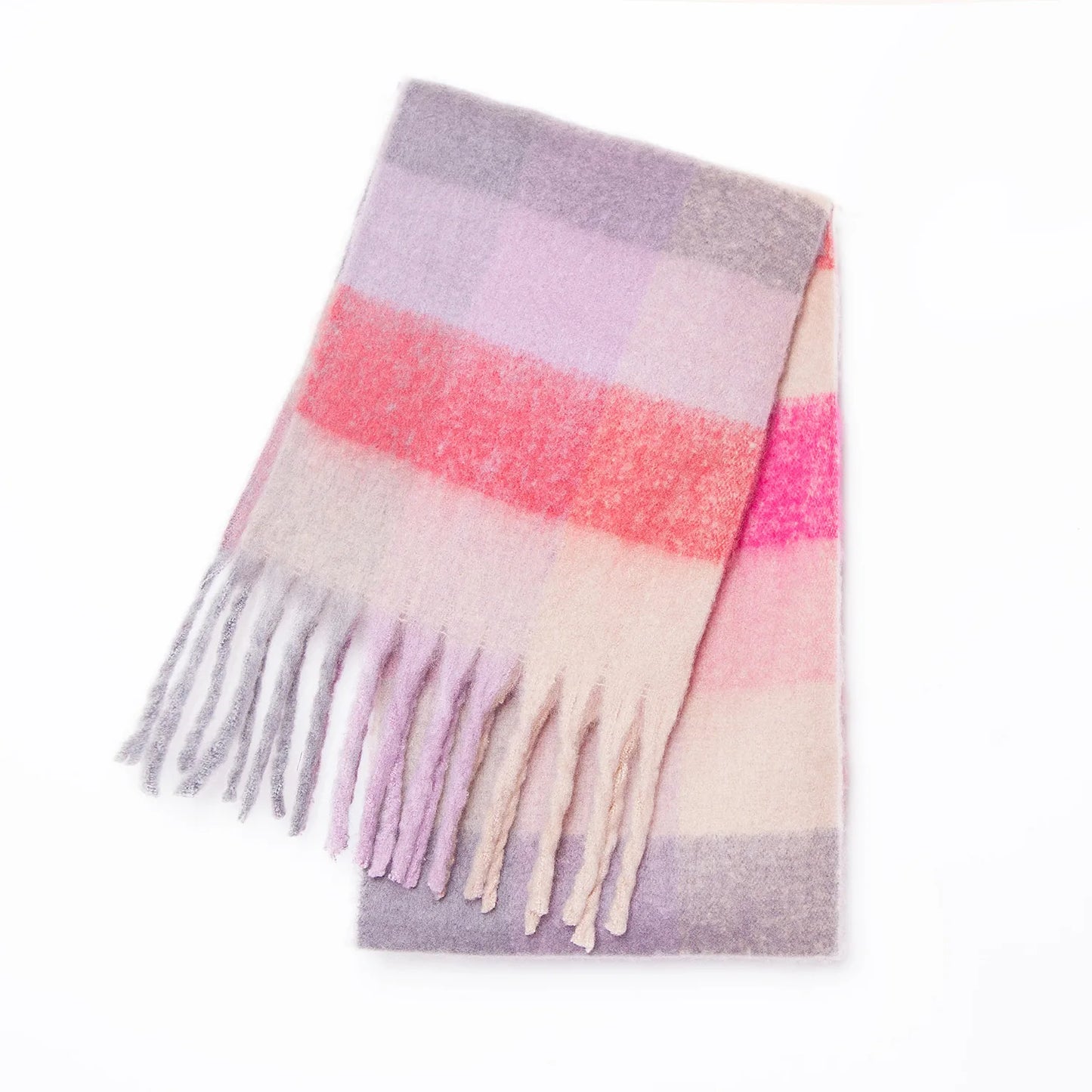 2025 Women's Winter Thick Cashmere Scarf – Warm Pashmina Shawl with Rainbow Tassels & Wraps