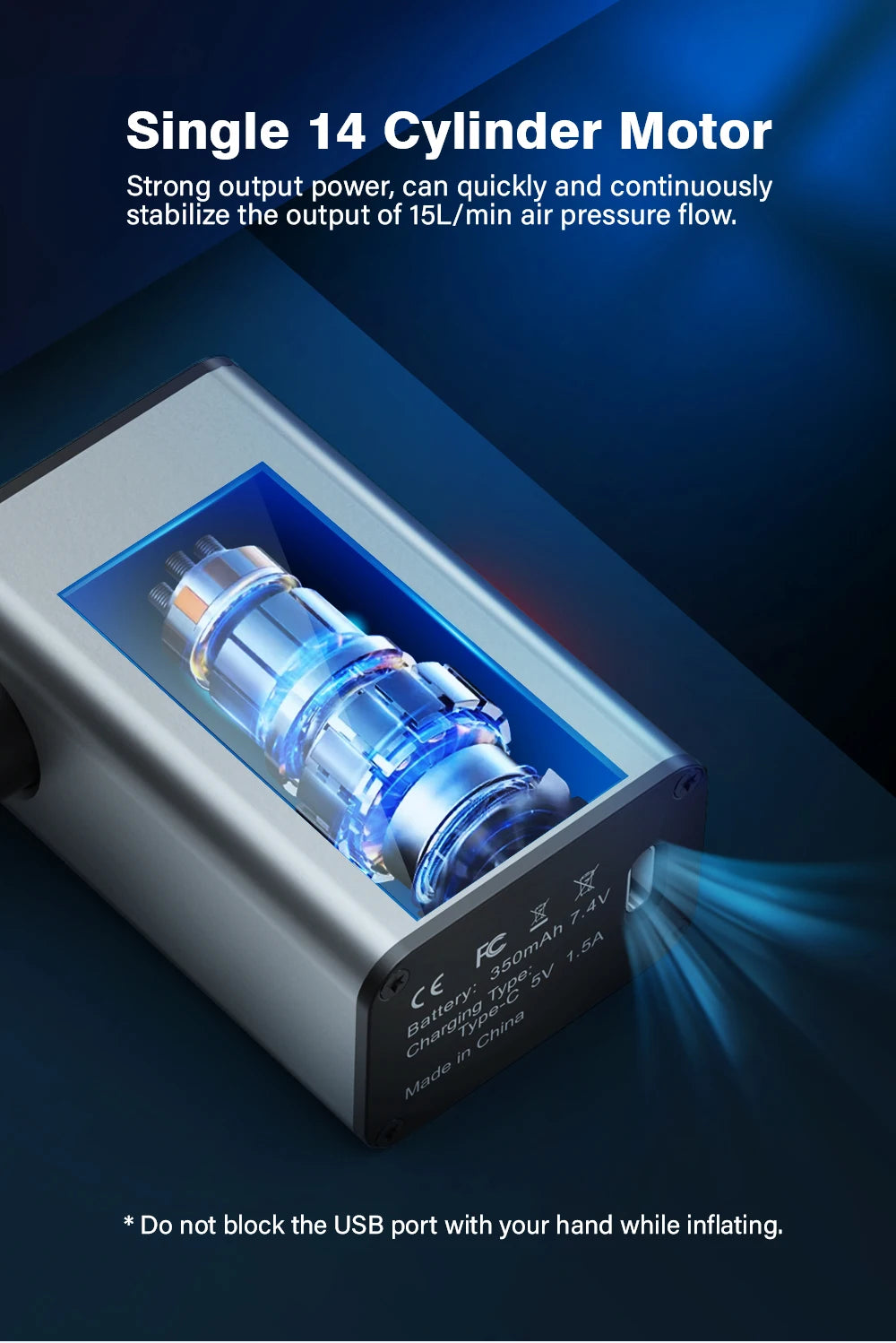 CYCLAMI A3 Ultralight Electric Bike Pump – 100 PSI Portable Tire Inflator for MTB, Road Bike & Motorcycle, Aluminum Alloy