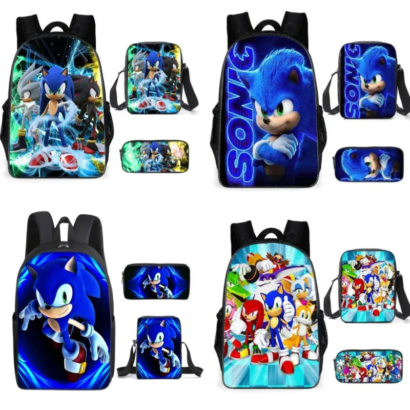 Sonic Anime Cartoon Backpack for Primary and Middle School - Schoolbag for Boys and Girls with Zipper and Shoulder Straps