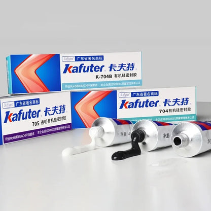 Kafuter K-704 Silicone Industrial Adhesive 45g – RTV Rubber Glue Black, White & Transparent for DIY Panels