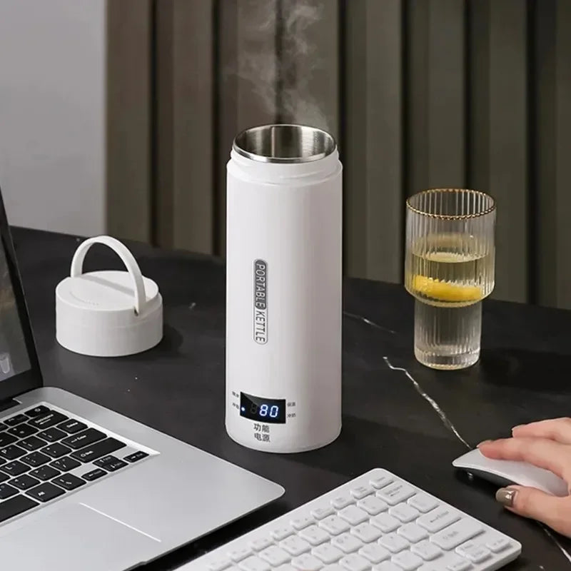500ML Portable Electric Kettle — Travel Tea & Coffee Boiler Thermal Cup with Anti-Scald Design and English Menu