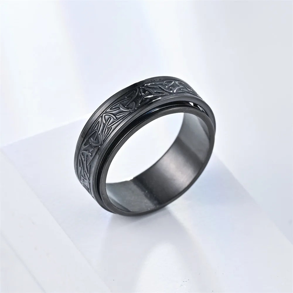 Punk Viking Script Stainless Steel Fidget Ring – Rotating Spinner for Men, Stress & Anxiety Relief Rock Band Jewelry