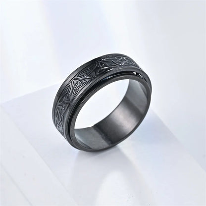 Punk Viking Script Stainless Steel Fidget Ring – Rotating Spinner for Men, Stress & Anxiety Relief Rock Band Jewelry