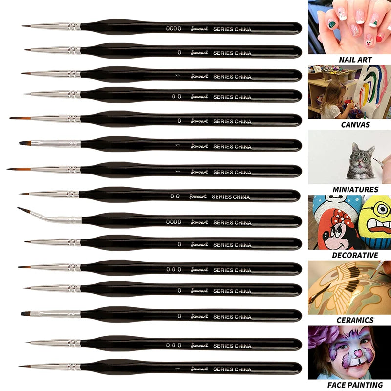 15 Pcs Miniature Painting Brush Set: Nylon Hair Multi-Shape Pen Heads for Gouache, Watercolor, Oil Paint - Artists Hand-Painted Brushes
