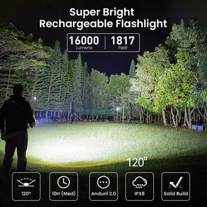 Sofirn Q8 Plus Super Powerful LED Flashlight - 16000 Lumens, USB-C Rechargeable 21700 Torch with Anduril 2.0 & Reverse Charging