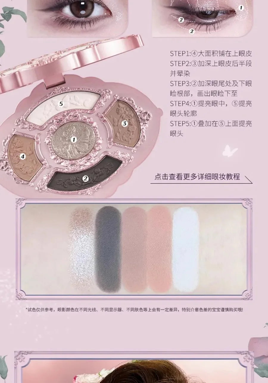 Flower Knows Moonlight Mermaid Eyeshadow Palette – 5-Color Matte, Shimmer & Glitter Waterproof Eye Shadow