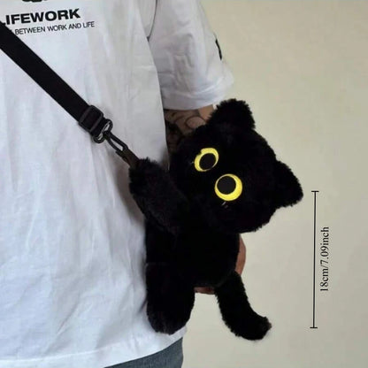 Black Cat Plush Backpack – Kawaii Kitten Doll Shoulder Bag with Large Capacity & Soft Toy Design