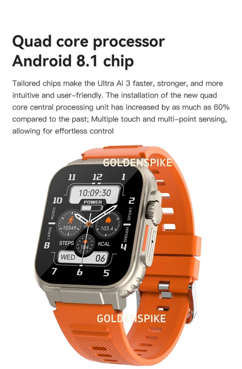 Microwear Ultra Ai3 Smartwatch – 5G, 180° Rotating Camera, Google Play, GPS, WiFi, 2.2" AMOLED HD Display, 4G Calling for Men