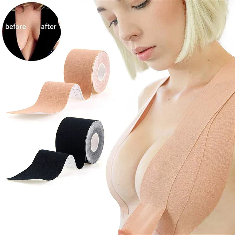 Women’s Adhesive Boob Tape – Invisible Strapless Bra with Nipple Pasties, Breast Lift Push-Up Pads & Bra Stickers