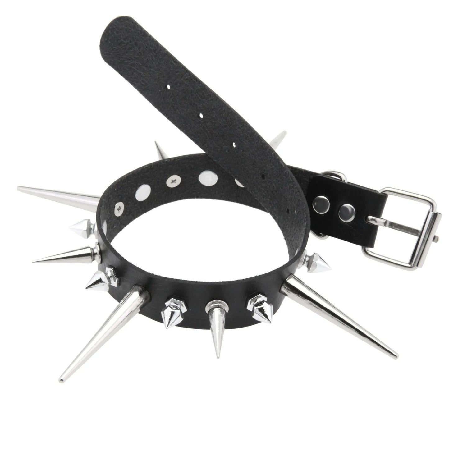Goth Long Spike Choker – Punk Faux Leather Collar for Women & Men, Big Rivets Studded Gothic Style Necklace Accessories