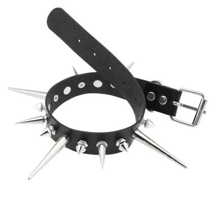 Goth Long Spike Choker – Punk Faux Leather Collar for Women & Men, Big Rivets Studded Gothic Style Necklace Accessories