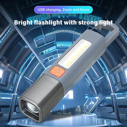 Strong Lighting ABS Flashlight - USB Rechargeable Portable Outdoor Camping Lamp with Telescopic Focus & COB Side Light