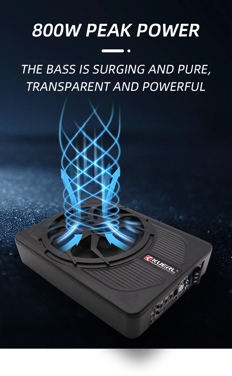 10 Inch Car Audio Subwoofer – 150W RMS Active Stereo, High Power Pure Bass Slim Speaker for Under-Seat Installation