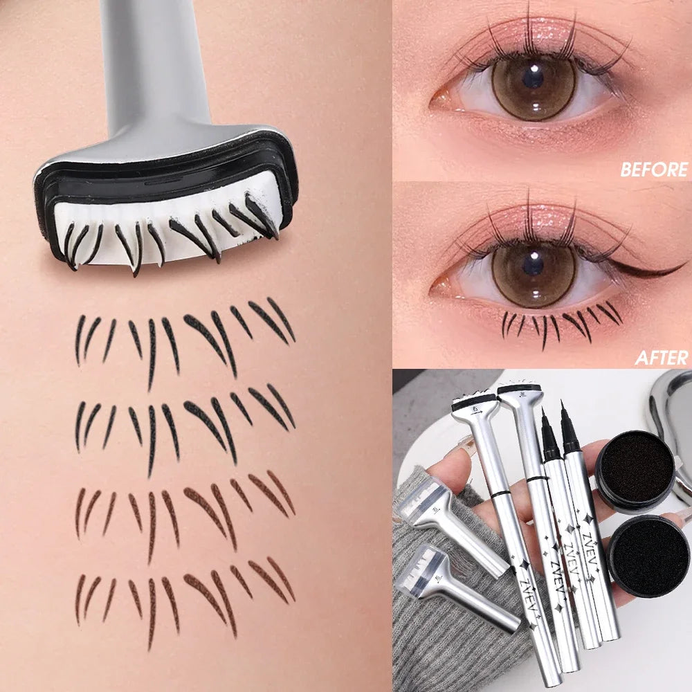 Reusable 2-in-1 Eyelash Stamps Pen - Quick Dry Black/Brown Liquid Eyeliner for Lower Lash Seal & Eyelash Simulation Makeup