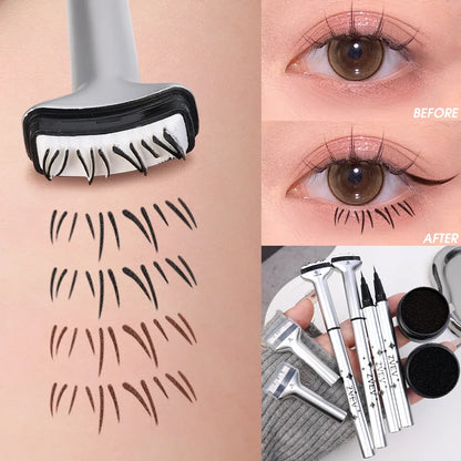 Reusable 2-in-1 Eyelash Stamps Pen - Quick Dry Black/Brown Liquid Eyeliner for Lower Lash Seal & Eyelash Simulation Makeup
