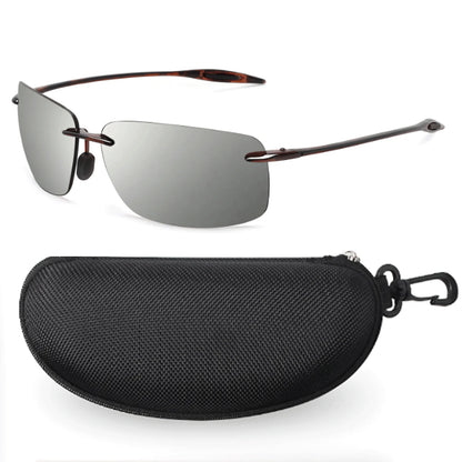 JULI Polarized Classic Sports Sunglasses - Ultralight Rimless Rectangle Frame for Men, Fishing & Driving, UV400 Protection (MJ8009)