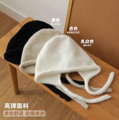 Y2K Cute Beanie Hat – Warm Japanese Knit for Autumn & Winter, Ear Protection, Tie Pullover Cap for Men & Women