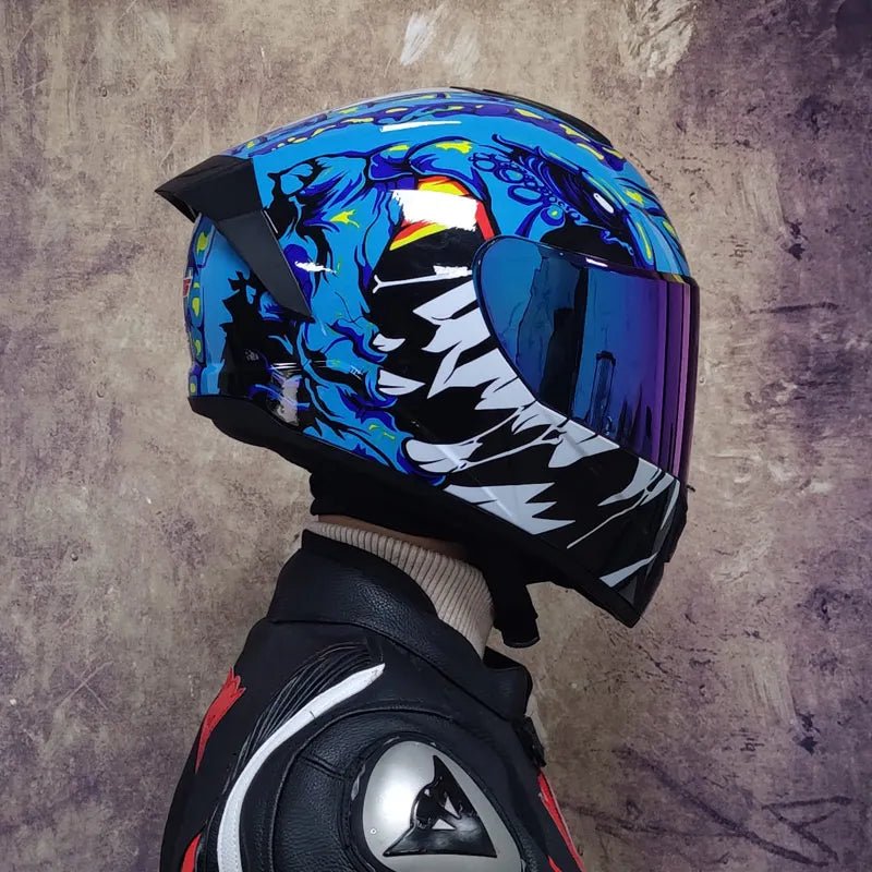 Full-Face Motorcycle Helmet — Winter Warm Double Visor Racing & Sports Motorbike Helmet