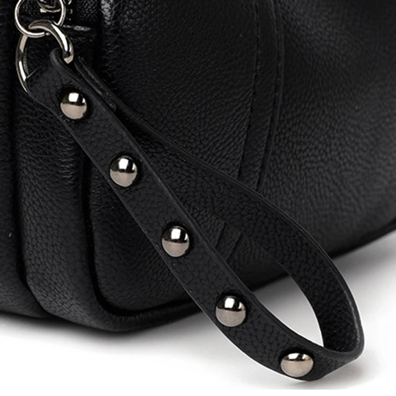 Women’s Solid Color Rivet Zipper Phone Bag – Soft Leather Small Square Shoulder & Crossbody Bag, Fashionable and Simple
