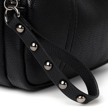 Women’s Solid Color Rivet Zipper Phone Bag – Soft Leather Small Square Shoulder & Crossbody Bag, Fashionable and Simple