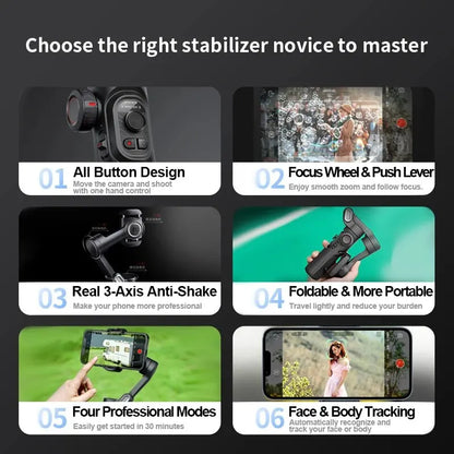 AOCHUAN 3-Axis Handheld Gimbal Stabilizer – SmartXE for iPhone & Android with AI Face Tracking for TikTok & Vlog