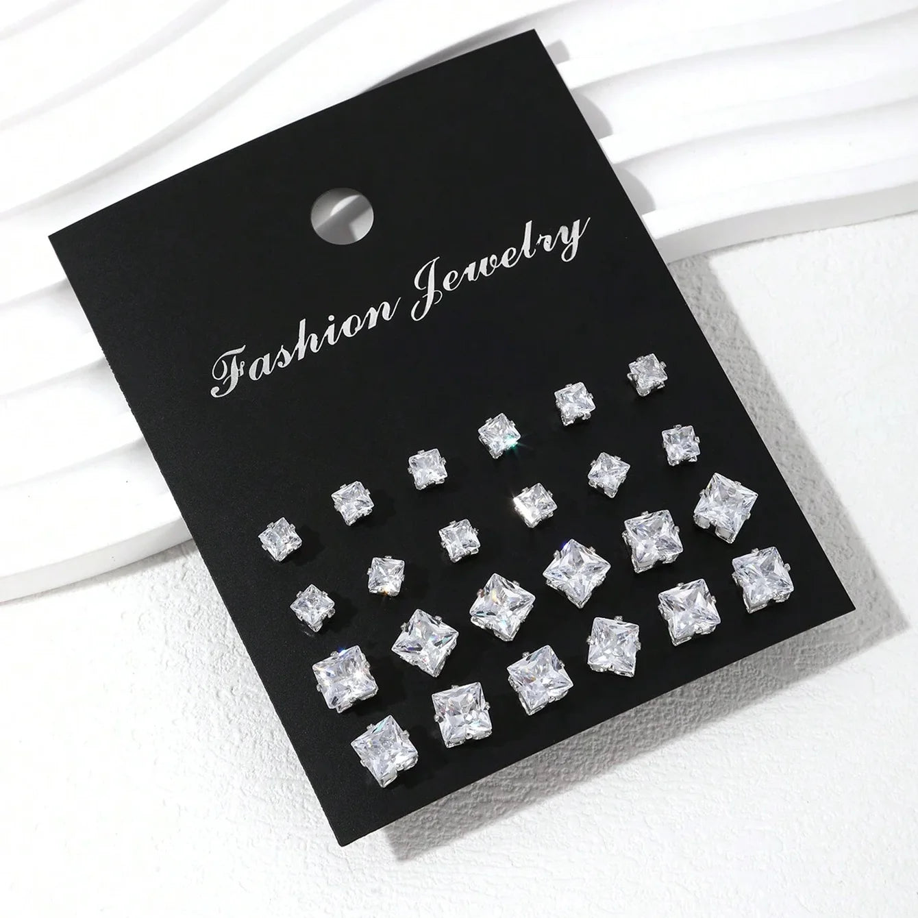 12 Pairs Luxury Zirconia Earrings – Elegant Shiny Stud Set for Parties, Gifts, and Couples