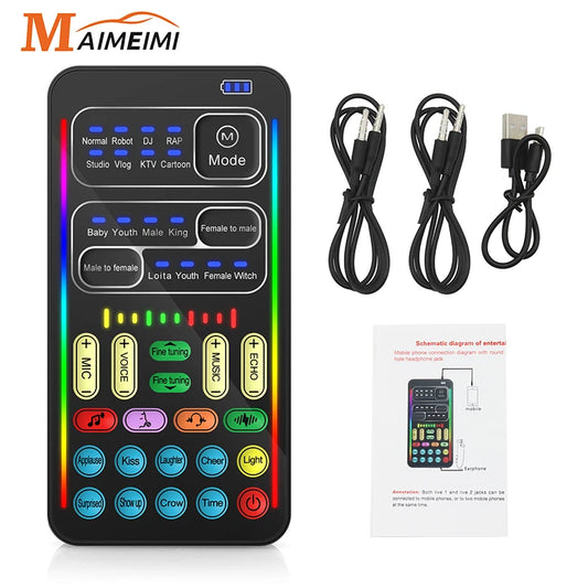 i9 Mini Voice Changer Sound Card – Bluetooth-Compatible Live Audio Mixer with Multiple Effects & Mic Support