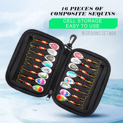 16PCS Metal Spinnerbait Lure Set with Carry Bag — Artificial Fishing Lures for Pike, Bass & Trout