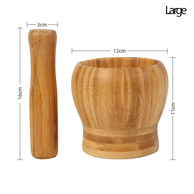 Traditional Bamboo Mortar & Pestle Set – Garlic, Herb & Spice Grinder for Kitchen Crushing and Mashing