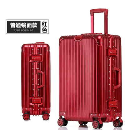 Aluminum Metal Luggage Carry-On Travel Bags - 20/22/28/30 Inch Trolley Suitcase with Cabin Size and Password Lock