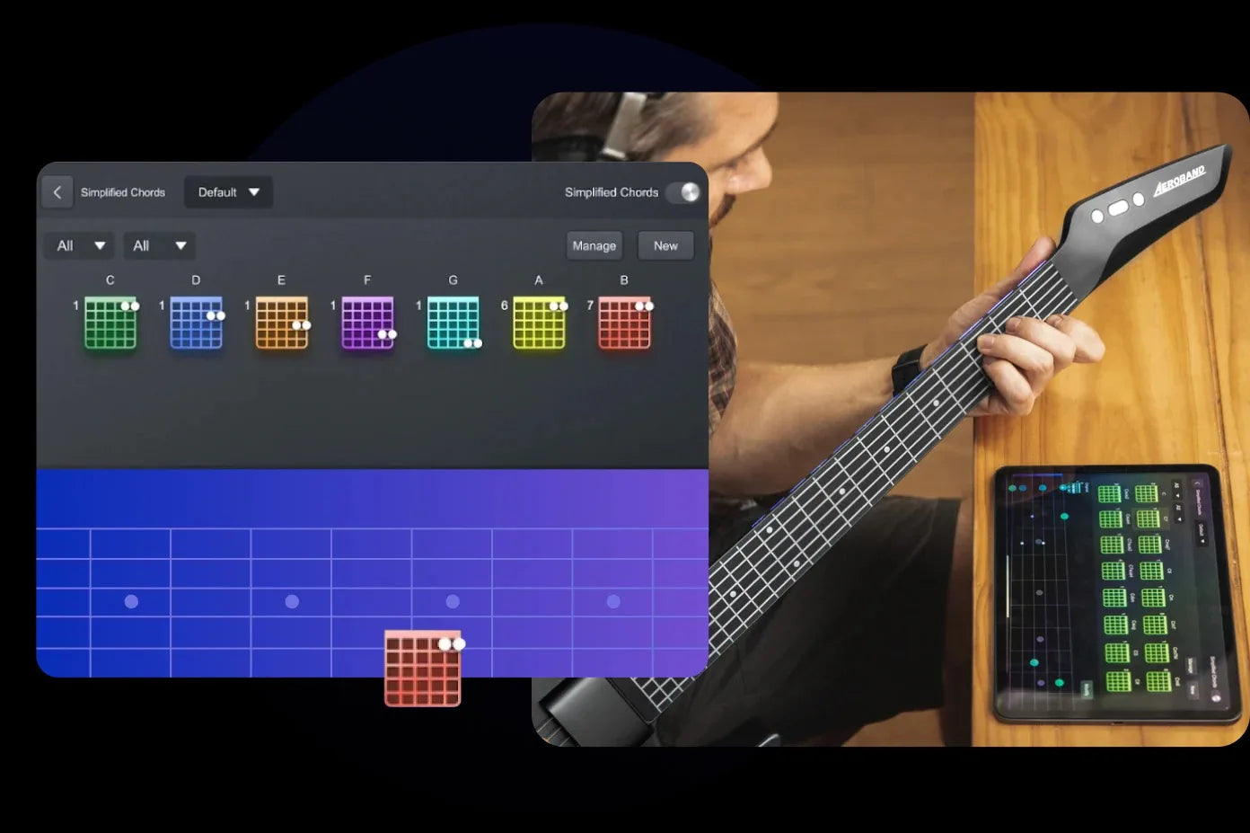 AeroBand Painless Guitar – Smart Silicone Strings with Bluetooth, 8 Sounds, USB MIDI Function, Perfect Gift for Adults