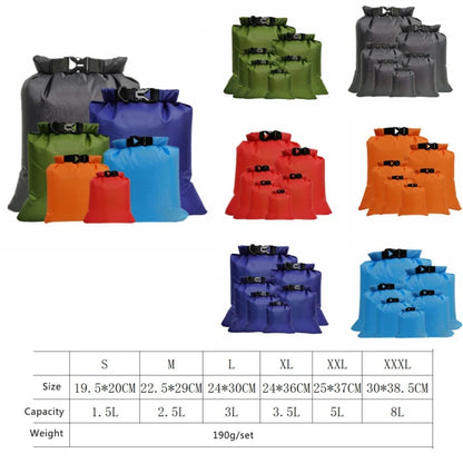 5PCS Waterproof Dry Bag Set – 1.5L to 8L Floating Packs for Swimming, Kayaking, Rafting & Outdoor Boating