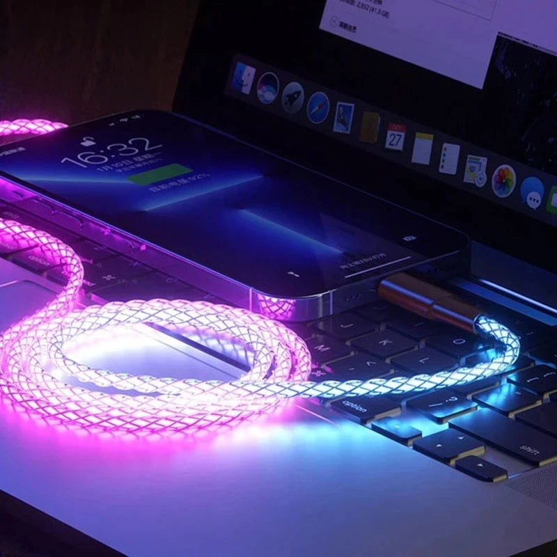 6A Fast Charging RGB Luminous Data Cable – 66W Type-C Charger for iPhone 15 Pro, Huawei, Samsung
