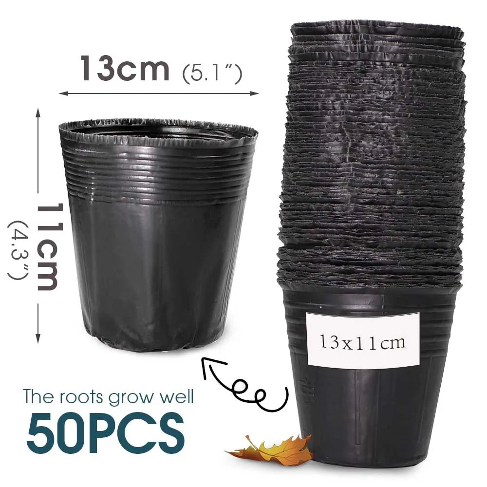 50pcs Black Plastic Seedling Pots – Breathable Nursery Containers for Seed Starting & Plant Cuttings