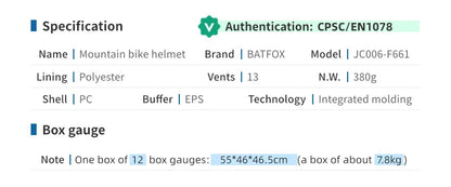 BATFOX Ultralight Bike Helmet – Molded Mountain & Road Helmet for Men, DH AM Cycling Equipment, Casco Ciclismo Bicicleta