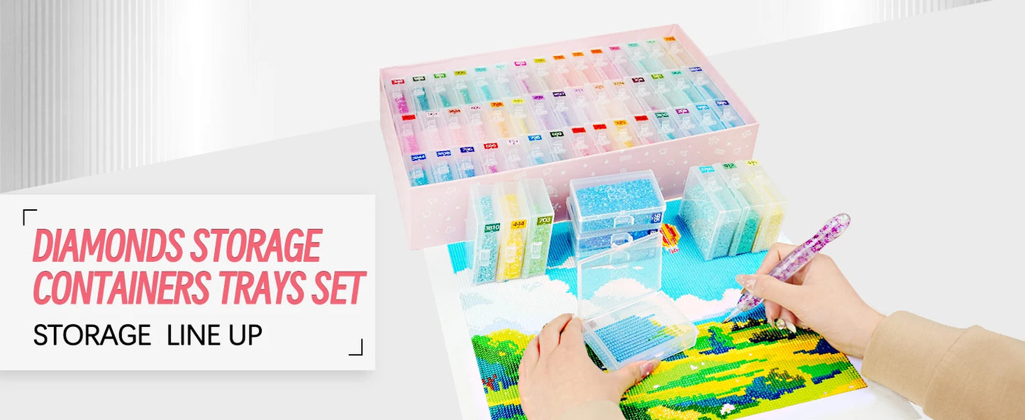45pcs Diamond Painting Accessories – 2 in 1 Storage Trays with Lids & Bead Organizer