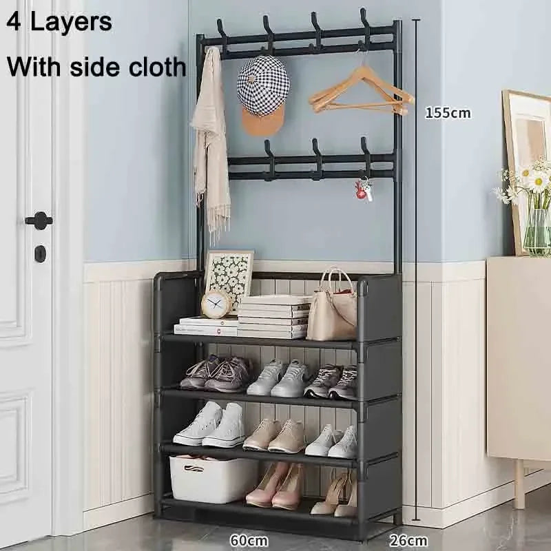 Multi-Layer Shoe and Hat Rack - Multifunctional Floor Standing Storage for Shoes, Sneakers, and Coats, Dormitory Organizer Cabinet