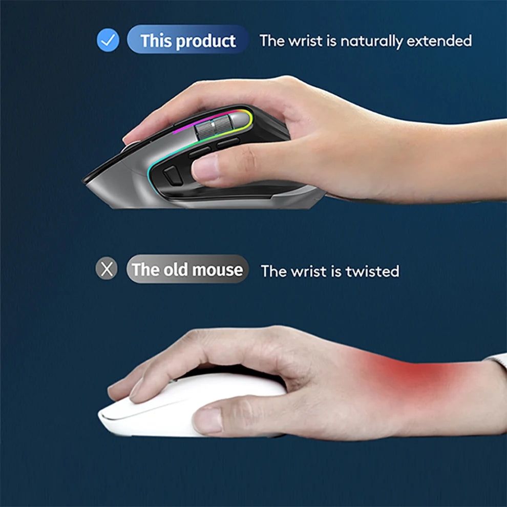 Multi-Device Wireless Mouse - Bluetooth 5.0 & 3.0, 2.4G Portable Optical Mouse, Ergonomic Right-Handed Computer Mice