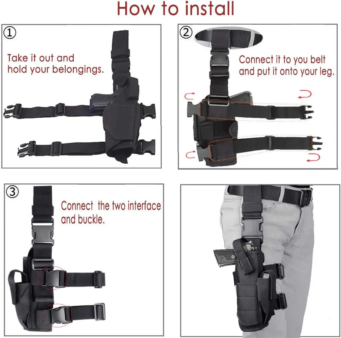 Drop Leg Gun Holster – Adjustable Tactical Pistol Case for GLOCK 17/M9/P226/CZ 75 Revolver, Left/Right Hand, Airsoft & Hunting