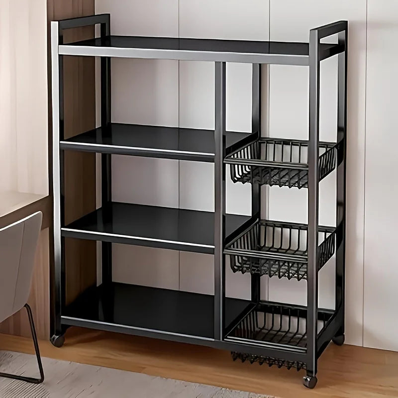 Heavy-Duty 4-Tier Metal Mesh Basket Rack — Rolling Storage Organizer w ...