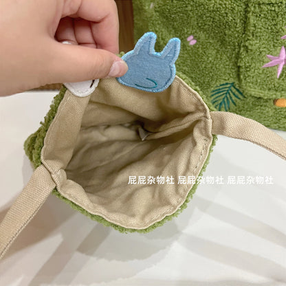 Cartoon Cat Embroidered Lamb Plush Handbag – Cute One-Shoulder Messenger Bag for Mobile Phone & Daily Use